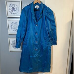 Vintage The Totes Coat Aqua Blue Water Repellent Trench Coat Size 16W